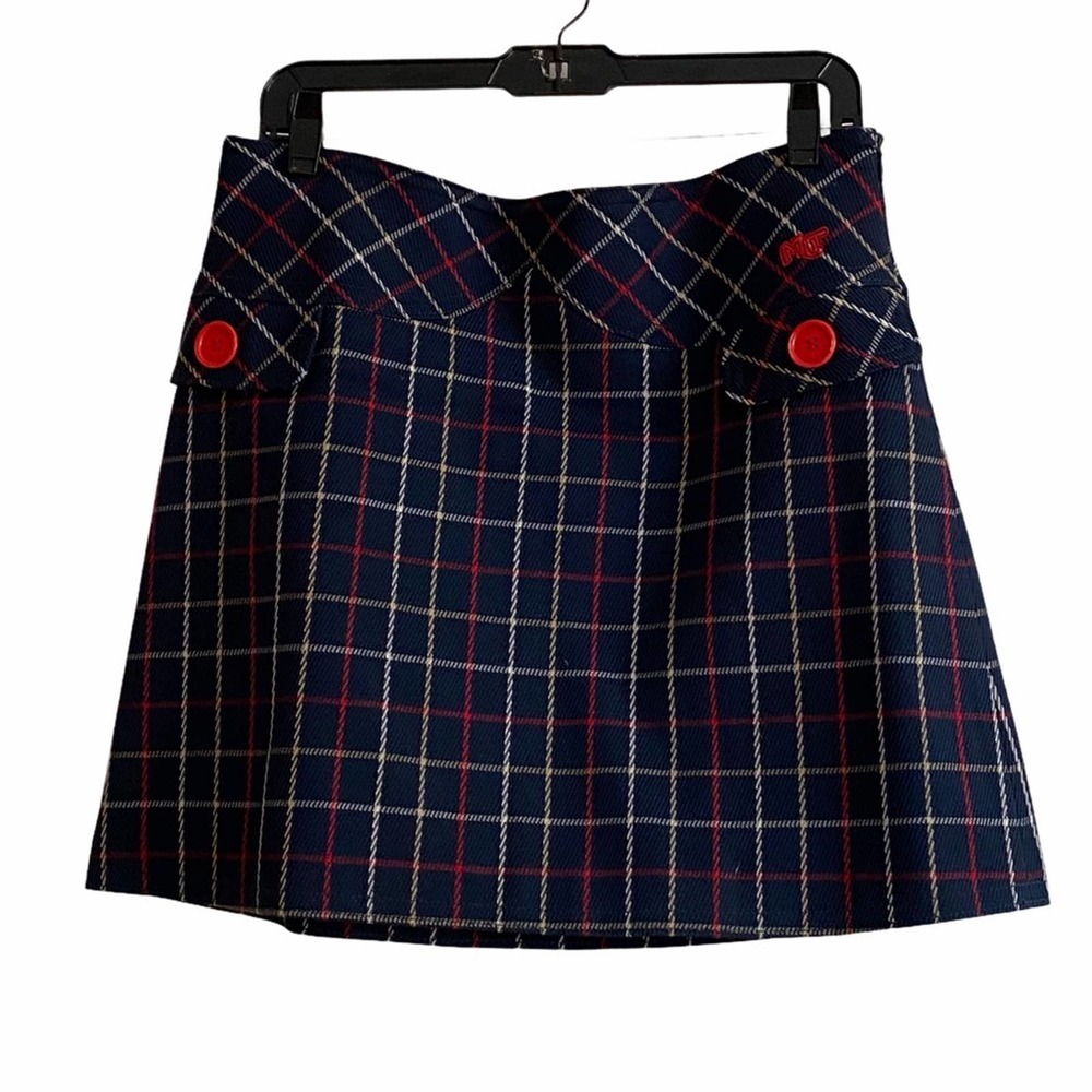 Marc Jacobs Navy Blue White Wool Plaid Mini Skirt - Picture 2 of 6